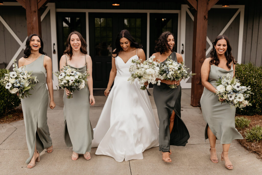 shades of green mismatched bridesmaid dresses