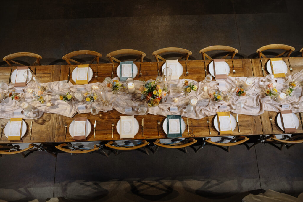 romantic wedding reception table set up