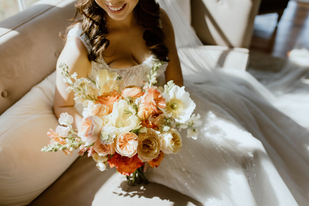 shades of peach wedding bouquet