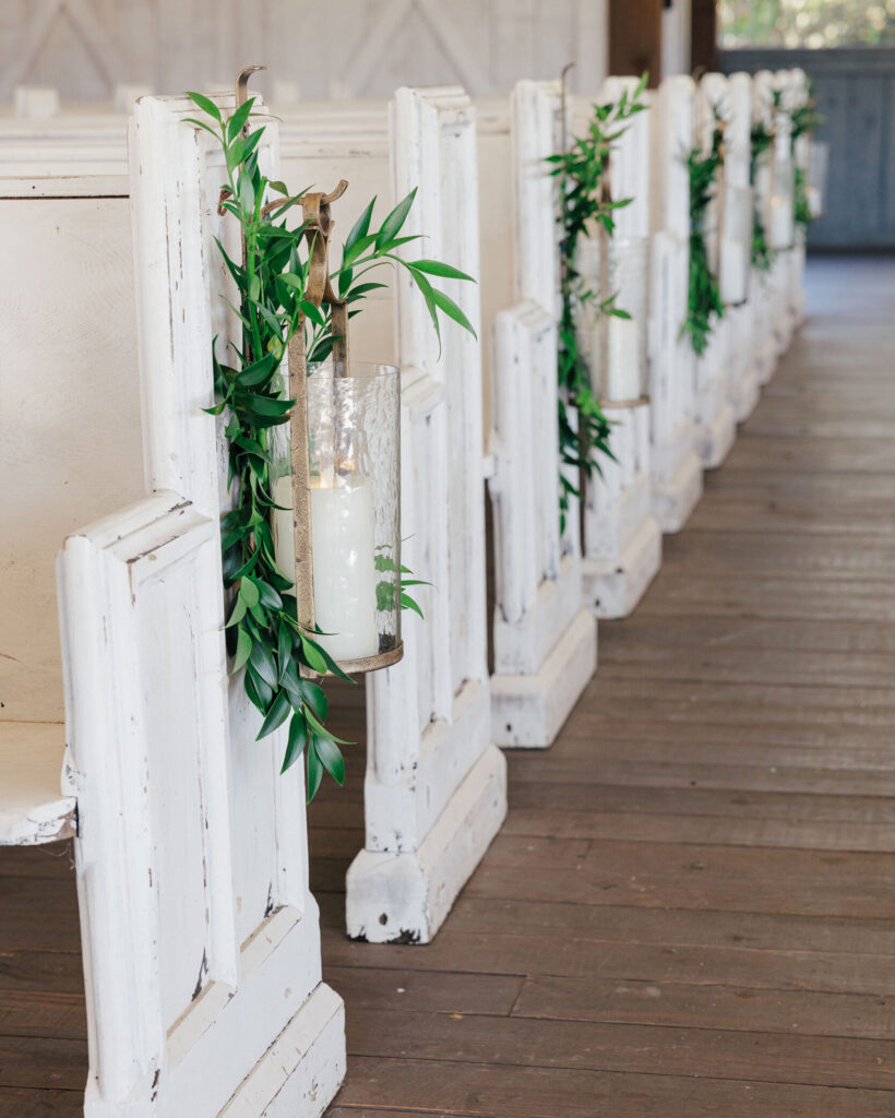 Ceremony Aisle Decor Ideas - Hanging Lanterns with Greenery